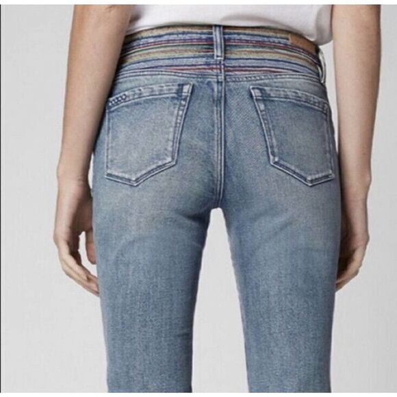 Blank NYC Varick Kick Flare Jeans Rainbow Embroidered Button Fly Raw Hem 27 - Picture 11 of 12